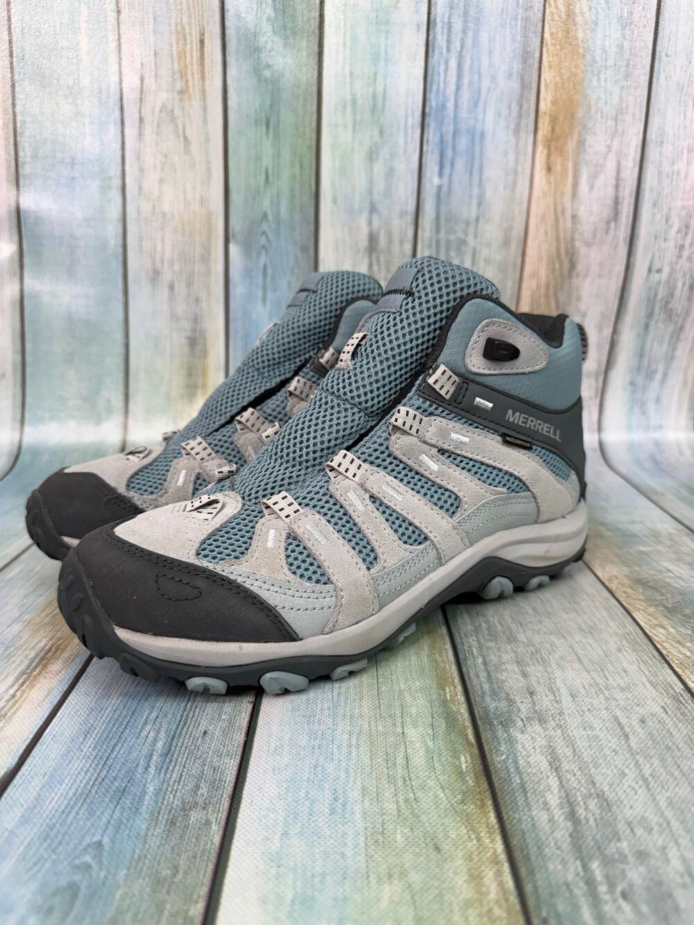 Merrell Women's Hiking Boots Size 10 Waterproof Alverstone 2 Mid Blue Grey